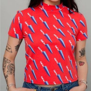 Nooworks “Red Knives” mock neck top